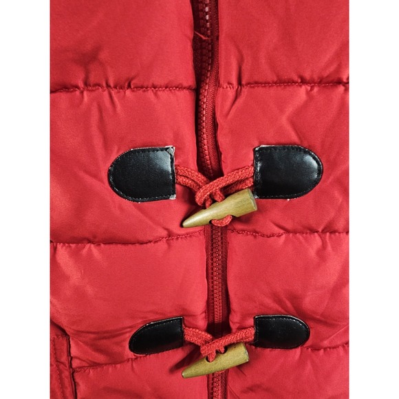 Ruff Hewn Puffer Sleeveless Red Quilted Tweed Vest Rope Latch Buttons Womens PM - Picture 8 of 16